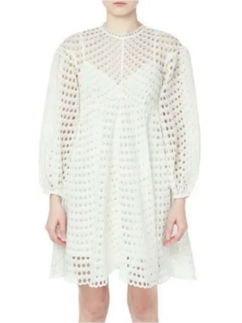 Zimmermann White Eyelet Long-Sleeve Mini Dress